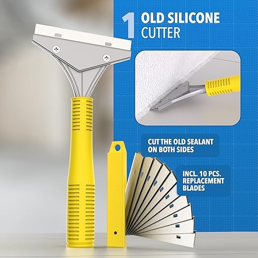 Caulking Tool [23-Piece Kit] Professional Stainless Steel Scraper, Silicone Remover & Finisher Tools [10 Blades + 5 Finishers] Heavy Duty Set for Bathroom & Kitchen