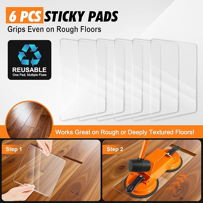 Floor Gap Fixer Tool with Dual Silicone Suction Cups & Rubber Hammer – 45° Angled Striking Surface, Includes Adhesive Pads – for Laminate, Vinyl Plank, SPC & Engineered Hardwood Floors