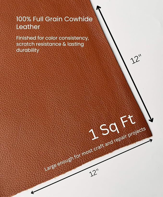 Natural Grain Cow Leathers: 12'' x 12'' Pre-Cut Leather Pieces (Cognac, 5 Pieces)