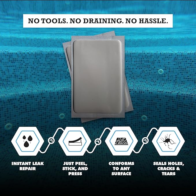 Burro Adhesives 10-Pack Waterproof White Pool Patches - Professional Grade PVC Repair Kit with 2.75" x 4" Heavy Duty Patches for Commercial & Residential Vinyl Liner Pools, Works Underwater & Dry