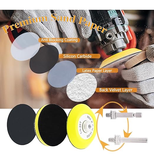 134Pcs Sandpaper 3Inch Sanding Disc Drill Polishing Kit, Wet Sanding Paper Headlight Restoration Kit, 60-10000Grit Hook & Loop Sandpaper Set for Car Wood Metal Glass Resin Expoxy