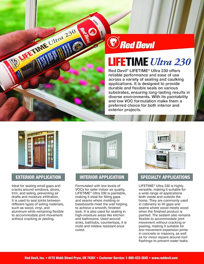 Red Devil 0775 Lifetime Ultra Premium Elastomeric Acrylic Latex Sealant, White, 5.5 oz, Pack of 12