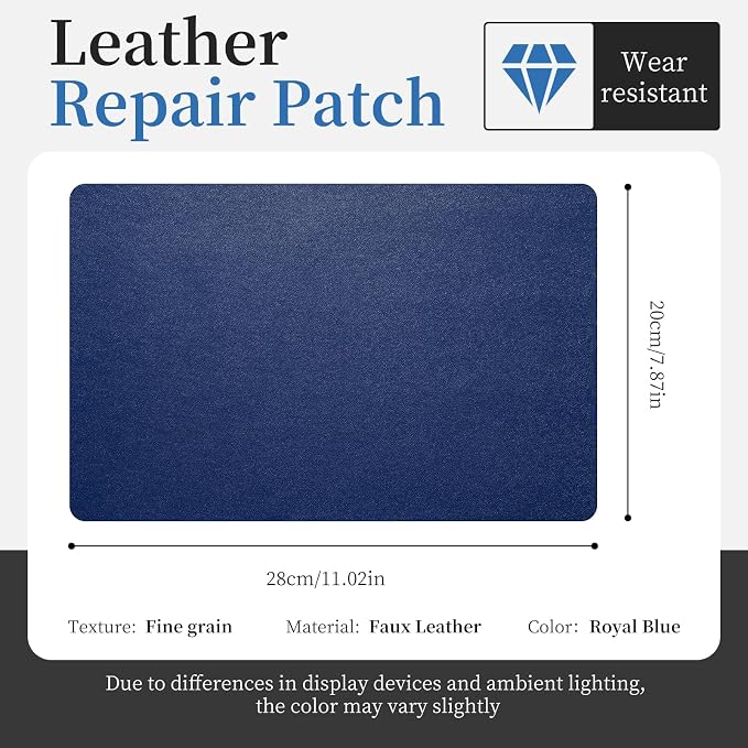 Fadoub Leather Repair Patch Tape Self-Adhesive, 8x11In Heavy Duty Vinyl Patch, Leather Repair Kit for Furniture, Sofa, Couch, Office Chair, Car Seat, Car Interior(Royal Blue-Fine Grain)