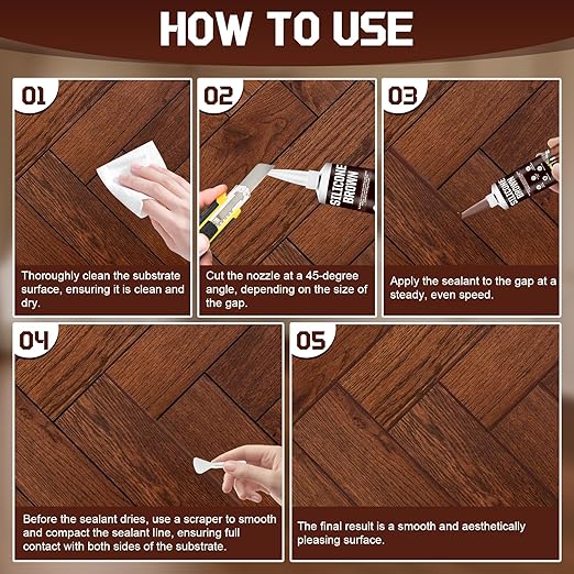 Brown Caulk, Brown Silicone Caulk, Browns Caulking with Nozzle and Scraper Strong Adhesion Flexibility Indoor Waterproof Widely Applicable for Doors Windows Kitchens Bathrooms, 3.33 oz