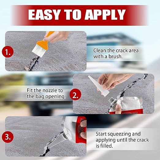 Dongxw Asphalt Crack Filler, 6Packs Self Leveling Concrete Crack Filler Waterproof Cement Repair Sealant, High Elasticity Driveway Crack Filler Outdoor Black for Driveway, Walkway, Road
