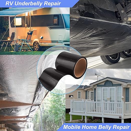 PlusRoc RV Underbelly Material RV Underbelly Tape Waterproof Flex Belly Tape with Permanent Sealing Adhesive for Mobile Home, Camper Travel Trailer, Tear Repair Patch(6'' x 33')