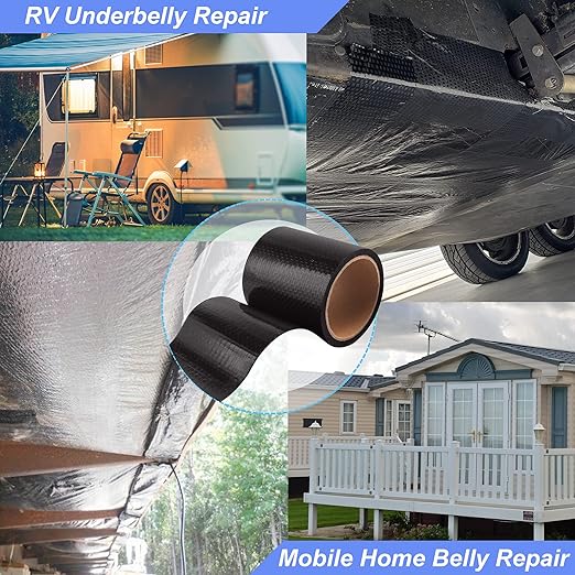 PlusRoc RV Underbelly Material RV Underbelly Tape Waterproof Flex Belly Tape with Permanent Sealing Adhesive for Mobile Home, Camper Travel Trailer, Tear Repair Patch(6'' x 20')