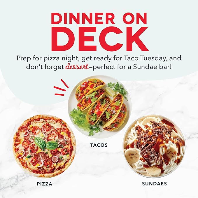 Prepdeck Gen 2 Recipe Prep & Storage Station - 8 Essential Tools + Deluxe Cutting Board, 14 Plastic Containers + Super-Seal Lids, Removable Trash Compartments, Tablet Stand Included - White Stone