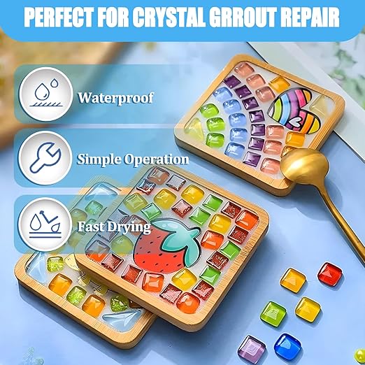 Mosaic Crystal Grout, Mosaics Tile Tools, Mosaic Tile Accessories – Essential for Handmade Grouting and Perfect for DIY Craft Projects (White, 8.8oz)