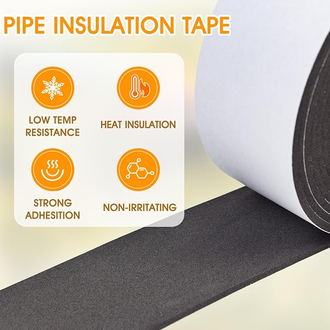 3 Inch*13Ft Pipe Insulation Tape 2 Pack, Weather Resistant Water Wrap Tape | Outdoor Water Pipe Insulation Wrap, Foam Pipe Wrap Insulation for Water Pipes (Black)