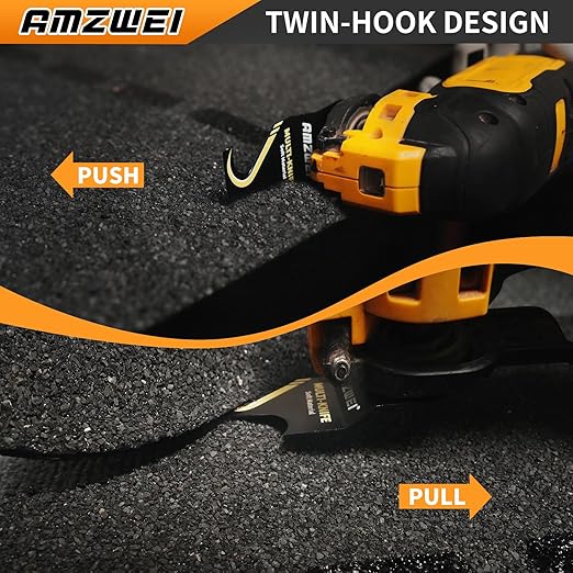 AMZWEI 3PCS Hook Knife Oscillating Multi Tool Blade, Hook Push Pull Scraper Saw Blades for Roofing Shingles, PVC Floor Carpet, Cardboard Cutting, Compatible with Dewalt Milwaukee Craftsman Ryobi