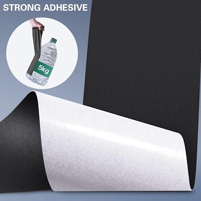Leather Repair Patch 24x54 Inch, Self Adhesive Leather Repair Tape, Large Vinyl Repair Kit for Sofa Couch Furniture Car Seats, Strong Adhesion Waterproof Scratch Resistant Easy Cut (Black)