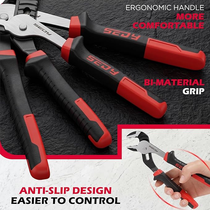 2-Piece Groove Joint Pliers Set, 10" & 8" Adjustable Water Pump Pliers, Straight Jaw Tongue and Groove Pliers with Non-Slip Handles for Plumbing, Pipe Fittings, Nuts, Bolts and Home Repair
