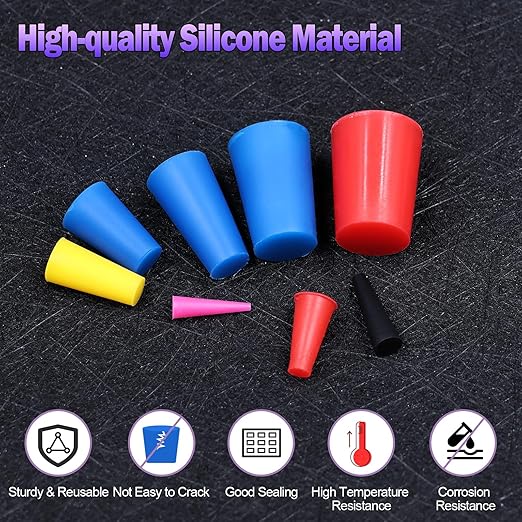 40PCS Silicone Rubber Stoppers, 8 Sizes High Temp Silicone Rubber Protective Tapered Plug Assortment Kit,Masking System Kit Perfect for Powder Coating, Painting, Anodizing, Plating & Media Blasting