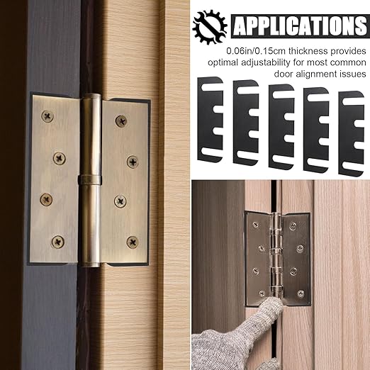 20pcs Door Hinge Shims, 10.16cm/4in PVC Hinge Shims Adjustable Spacer for Doors Filling Gaps Align for Repair Kit (Black)