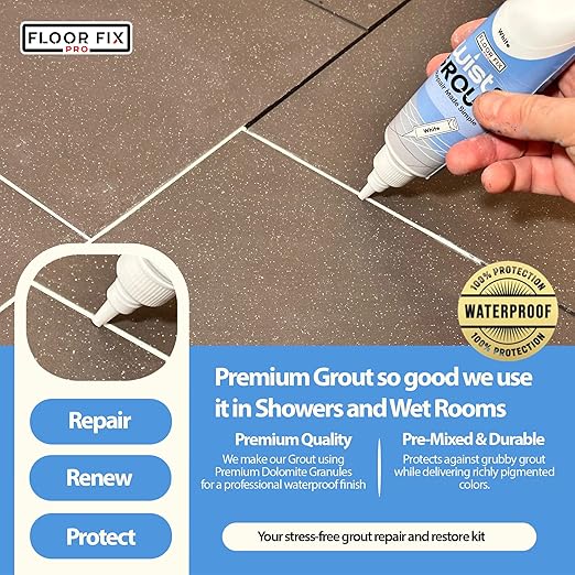 Floor-Fix Pro Twist & Grout Repair Kit – Premixed Waterproof Grout – Fast Tile Grout Reviver for Bathroom, Shower & Kitchen – Crack-Resistant (Cream, 8.8 Fl Oz)