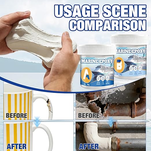 200g Marine Epoxy Putty White Marine Grade Epoxy Stick Fix Strong Adhesion Durable Waterproof for Repair Holes Gaps Dents Cracks in the Hull Metal Ceramics Plastics Wood Tiles,White 100g*2