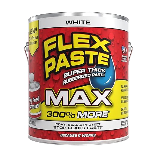 Flex Paste, Waterproof Paintable Putty, Spackle Sealant, Fill Gaps Cracks Holes - Block Out Water and Air - UV Resistant - Walls, Drywall, EPDM, Concrete, Roof, RV Repairs, White, MAX