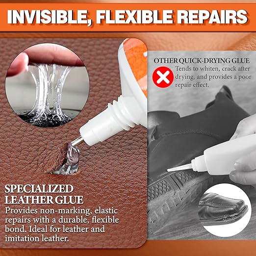 Leather Glue Clear 60ml – Heavy Duty, Flexible & Waterproof Leather Repair Adhesive for Shoes, Jackets, Handbags, Purses, Sofa, Furniture & Car Seats