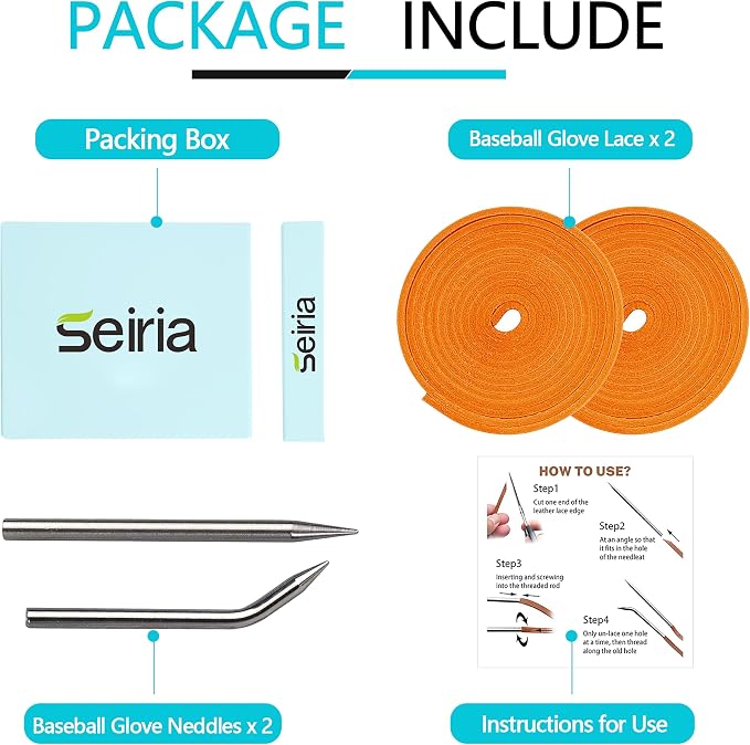 Baseball Glove Lace, Mitt Lace Repair Kit Softball 2 Leather Laces and 2 Lacing Needles for Catcher's Glove