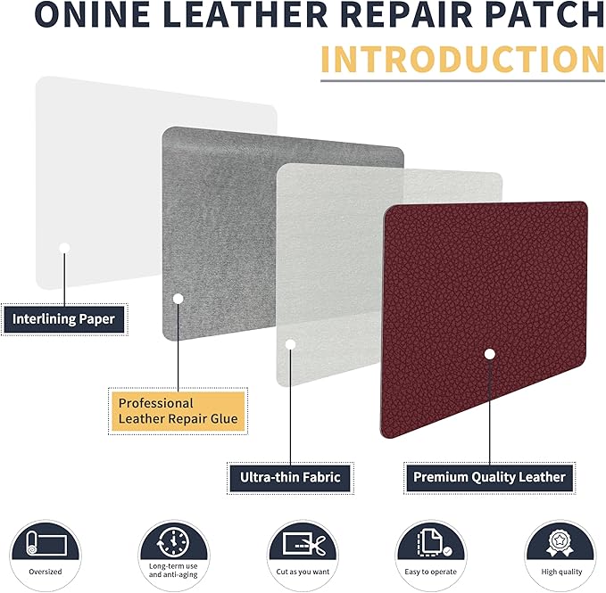 ONine Leather Repair Patch，Leather Repair Tape, 12 x 48 inches Leather Repair Patch for Furniture,Vinyl Repair kit，Leather Couch Patch，for Sofas,Furniture,car Seats,Chairs(Wine red-Litchi Grain)