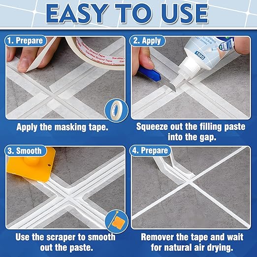 Tile Grout Repair Kit, 2 Pack White Fast Drying Grout Filler for Bathroom, Kitchen, Shower, Replace Grout Pen to Restore and Renew Tile Joints Line, Versatile Triple Use with Grout Sealer (White)