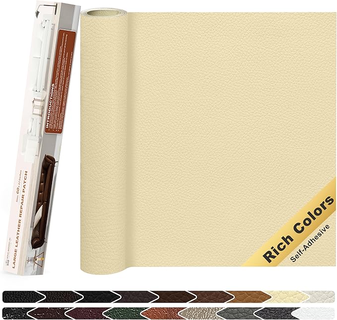 KING MOUNTAIN Leather Repair Patch, 12 x 60 Inches Self-Adhesive Repair Tape for Damaged Furniture, Sofa Seating, Car Seats, Goods (Beige Yellow)