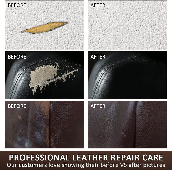 SEISSO Leather Repair Kit for Furniture, Vinyl Leather Repair Kit Car Interior Leather Dye with Mink Oil, Leather Filler Restore for Sofa Couch Cat Scratches