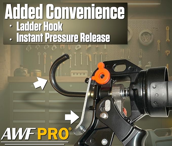 AWF PRO 10 oz Dual Thrust Caulk Gun, 25:1 or 12:1 Thrust Ratio, No Drip, Rotating Barrel, Comfort Grip, with Built-In Puncture Tool, Pack of 6