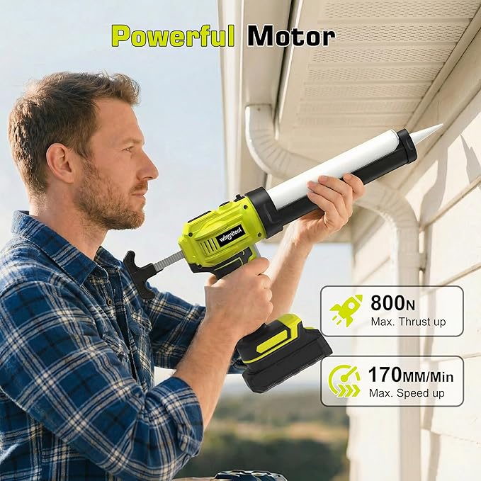 Professional Cordless Caulking Gun, Electric Sealant Gun with LED Light, 4-Speed Control, Anti-Drip, 10 Oz (300ml）Capacity, Compatible with DeWalt 20V Max Battery（Battery not included）
