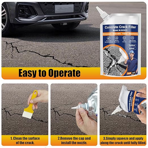 Concrete Crack Filler, 2 PCS Self-Leveling Cement Sealant, Quick-Drying Adhesive Repair for Driveways, Sidewalks, Patios, Outdoor Joint Filler, Gray