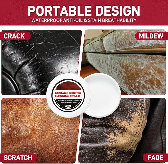 Leather Cleaner Cream & Repair Cream， Leather Cleaner and Conditioner for Car Seats and Interiors -Use on Repair Conditioning Salve for Furniture,Couches,Car Interiors,Shoes,Purse Bags (150g)