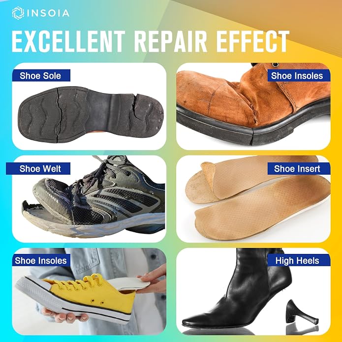 INSOIA Shoe Glue Sole Repair Kit, Heavy Duty Shoe Adhesive, Waterproof, Flexible, Clear-Drying for Sneakers, Boots, Leather, Rubber, Canvas and More - Dries Within 24 Hrs