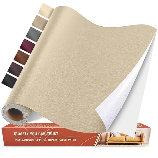 Self Adhesive Leather Repair Patch Kit, 35 in x 79 in Large Vinyl Leather Repair Tape for Furniture, Car Seat, Couch, Sofa, Chair Beige
