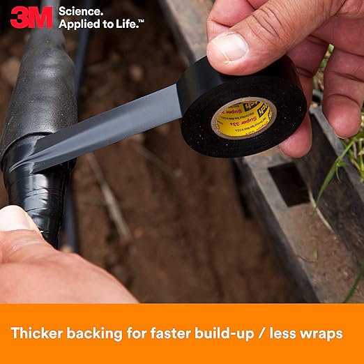 3M Scotch Super 33+ Electrical Tape - 3/4 in x 76 ft, Premium Grade All-Weather Vinyl, Resistant to Abrasion, Moisture, Corrosion, Alkalies - Long Roll, 1 in Core, Black, 10 Roll Pack