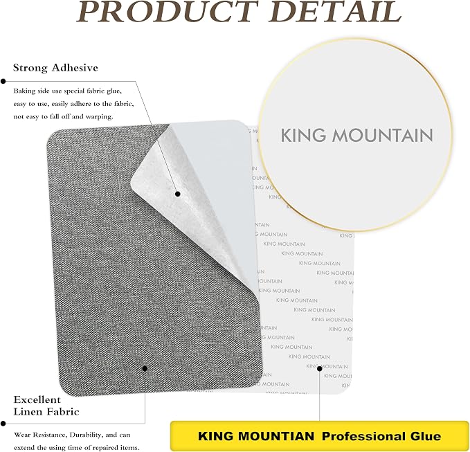 KING MOUNTAIN Coarse Linen Repair Patches, Self-Adhesive Linen Fabric Patches, 8X11 inch 2 PCS, Multi Color, Can be Used for Linen Sofa Repair (8" x 11"-2PCS, Smoky Grey)