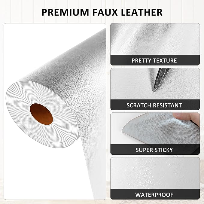 AOOTOOLINK Leather Repair Patch 17X79 Inch Self Adhesive Leather Repair, Large Leather Repair Tape for Couches, Furniture, Car Seats, Cabinets, Sofa, Handbags (White, 17X79 Inch)