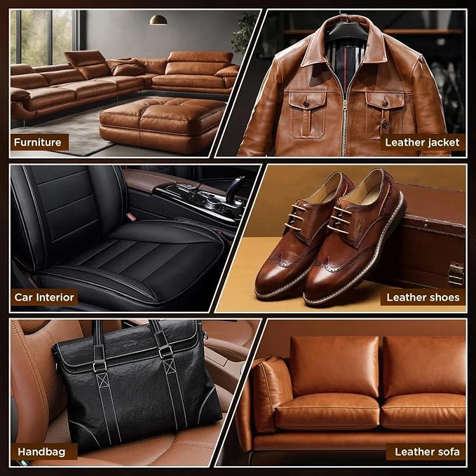Leather Repair Kit for Furniture, Car Interiors,Car Seat,Brown Leather & Vinyl Repair Kit for Couches,Shoes,Real & Artificial Leathers, PU, Fix Scratch, Tears, Peeling, Burn Hole, Fade