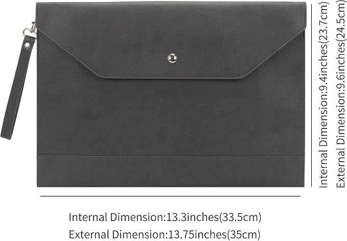 Wonderpool Envelope Case A4 PU Leather File Jacket Pocket Folder Document Case Bag with Removable Hand Strap and 4 Pocket for Documents Tablet Phone Stationery (Dark Gray)