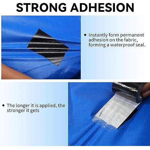 RV Awning Repair Tape: 3" x 30FT Black Fabric Heavy Duty Waterproof Patch Kit for Sail Tent Boat Cover Outdoor Repair
