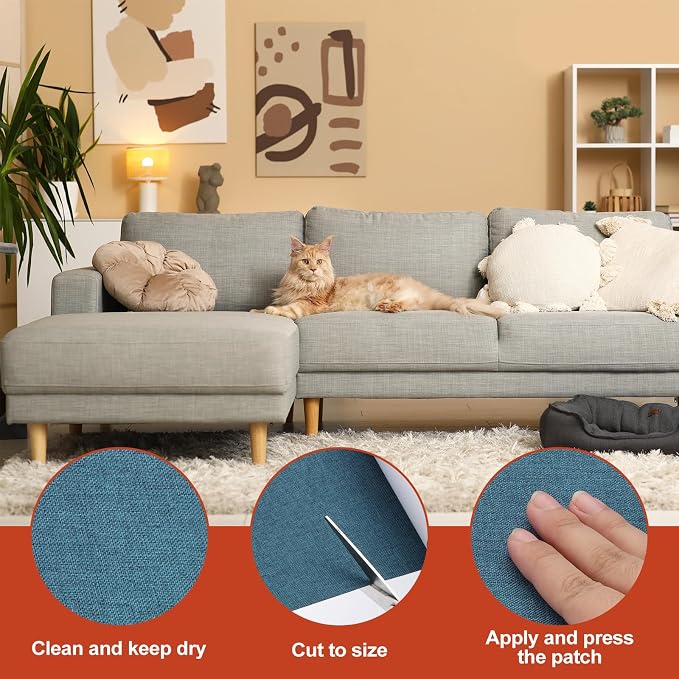 PATIKIL 70x6.2 Inch Linen Repair Tape, Repair Fabric Patch Self Adhesive Couch Patch Line Repair Patch for Furniture Sofa Car Seats Office Chairs, Dark Blue