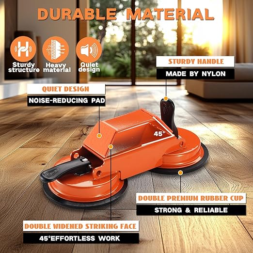 REXBETI Floor Gap Fixer Tool, Plank Gap Repair Kit, Double Suction Cup Laminate Flooring Tool, Double 45° Striking Surface, 20pcs Sticky Pads for Fixer Laminate/Vinyl Flooring/Hardwood, Grip Handle