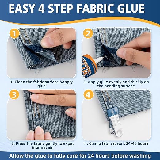 Fabric Glue Permanent, Washable Clothing Glue for All Fabrics, Waterproof Adhesive for Leather, Denim, Cotton, Polyester, Ideal for Patches, Repairs & Crafts (60ml)