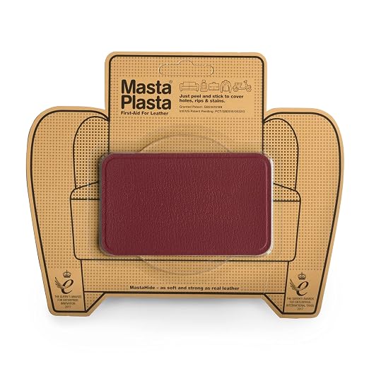 MastaPlasta Premium Leather Repair Patch - Red 4" x 2.4" (10 x 6 cm). Your Instant Stick-On Upholstery-Quality Leather Repair Kit for Couches, Car Interiors, Bags & DIY