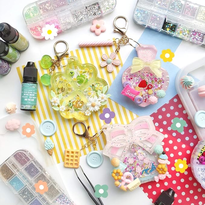 Epoxy Resin Shaker Molds with Cover, Hanging Hole Perfume Bottle, Clover, Heart, Star, Gift Box, Jewelry Casting Supplies 5-Shape Large 3.4-3.66inch