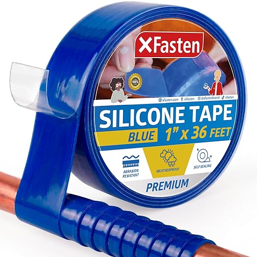 XFasten Self Fusing Silicone Tape Waterproof – 1" x 36 Feet Blue, Self Amalgamating Tape, Silicone Rubber for Plumbing, Sealing Pipes, Hose Repair, Outdoor Coax and Electrical Cables – Weatherproof