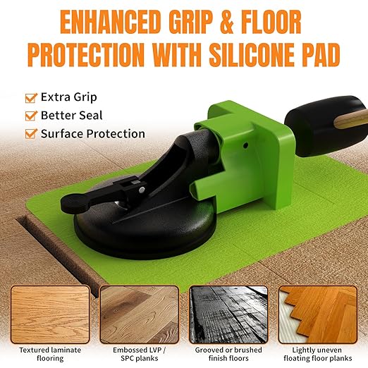 Floor Gap Fix Tool Kit with Suction Cup & Rubber Mallet, Floating Floor Fixer Tool Repair for Laminate, LVP & Engineered Wood, Includes Silicone Pad for Textured Surfaces
