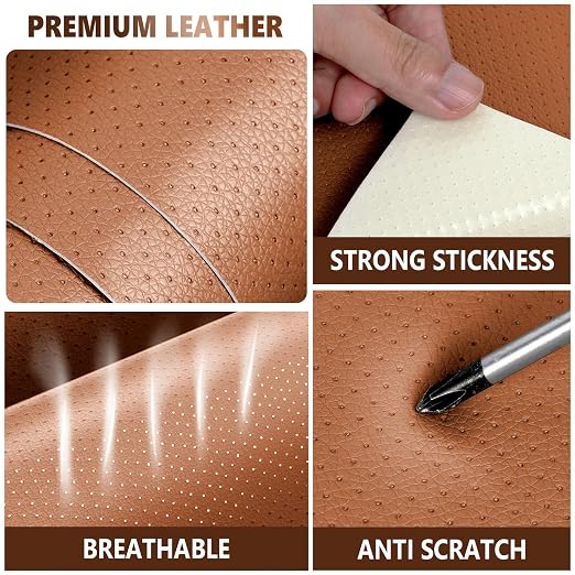 Leather Repair Patch, Breathable Perforated Self Adhesive Repair Patch, Furniture Couch Car Seats Office Chairs Sofa Repair Refurbished Faux Leather Patch (Light Brown,7.8x11.8 inch)