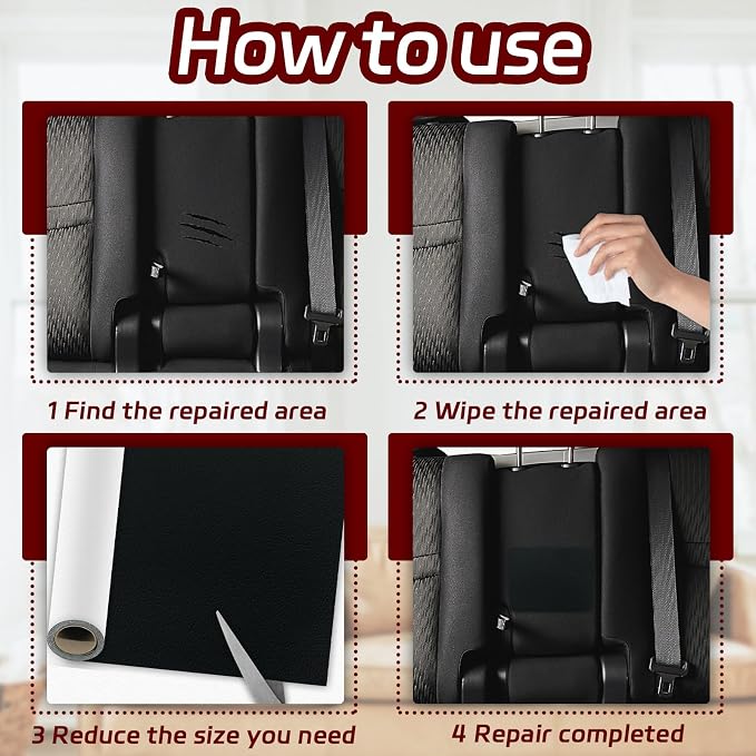 1Pcs Leather Repair Patch, Wine Red Self Adhesive Leather Repair Patch Kit 15.7x59 Inch, Large Vinyl Leather Repair Tape for Furniture, Car Seat, Couch, Sofa, Chair, Boat Seat