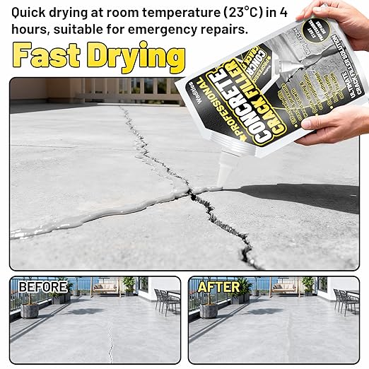 Concrete Crack Filler, 5.3LB High Elasticity Self Leveling Cement Crack Filler, Slab Concrete Waterproof Repair Sealant for Driveway, Walkway, Patio, Joint, Outdoor Quick Drying Sealer - Grey
